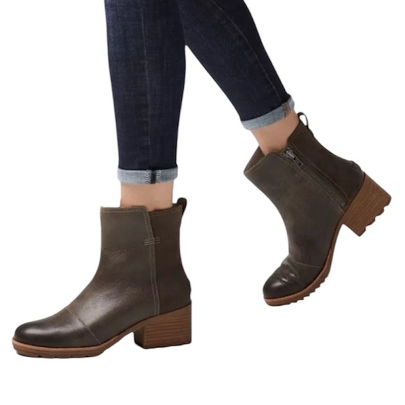 Sorel Cate Leather Suede Green Waterproof Bootie Size 9.5